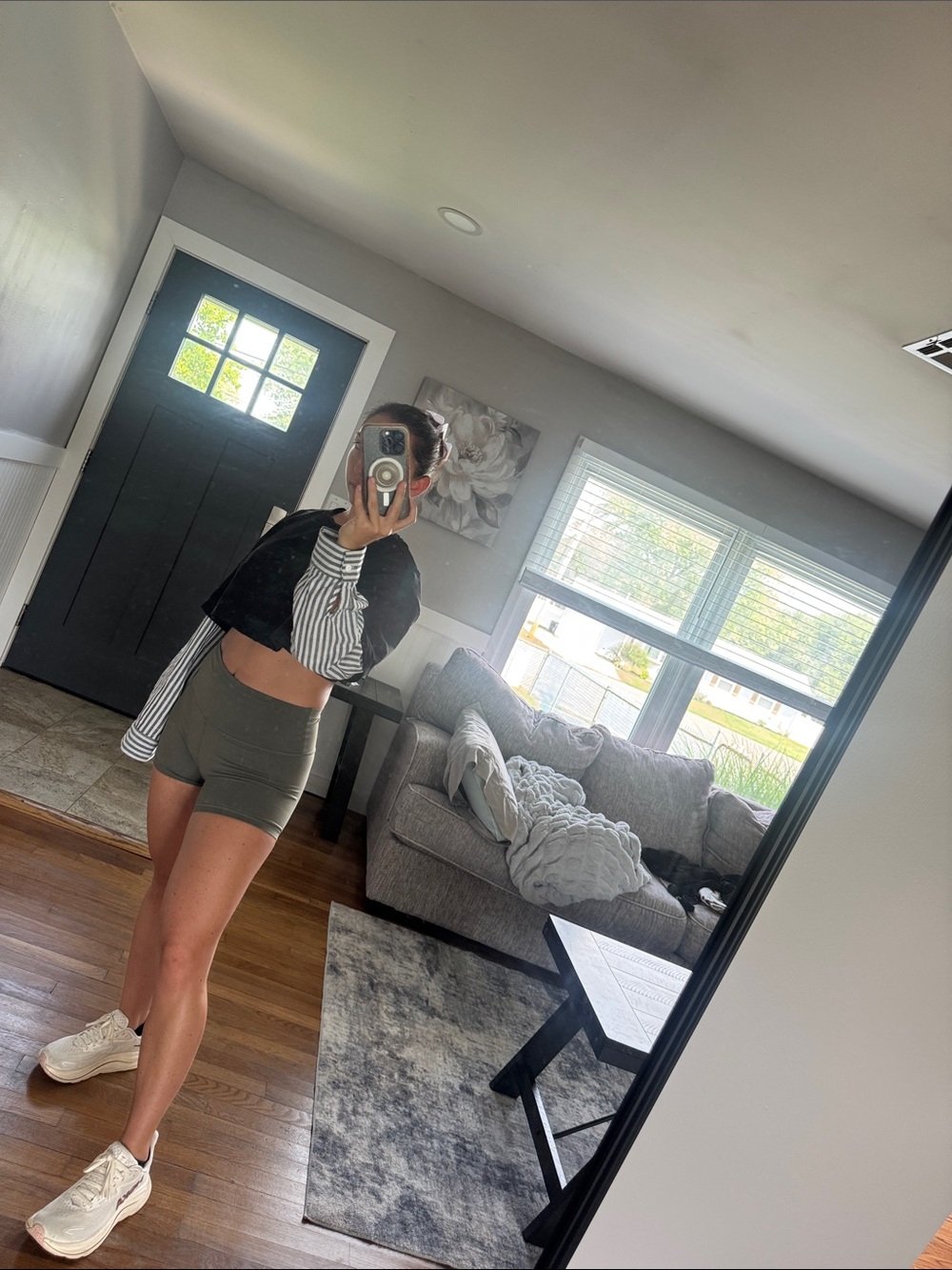 SHEIN Black Cropped Top with Striped White and Black Sleeves